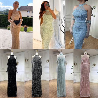 Luxury Nude Mermaid Evening Dresses with Gloves LA72032A - SERENE HILL