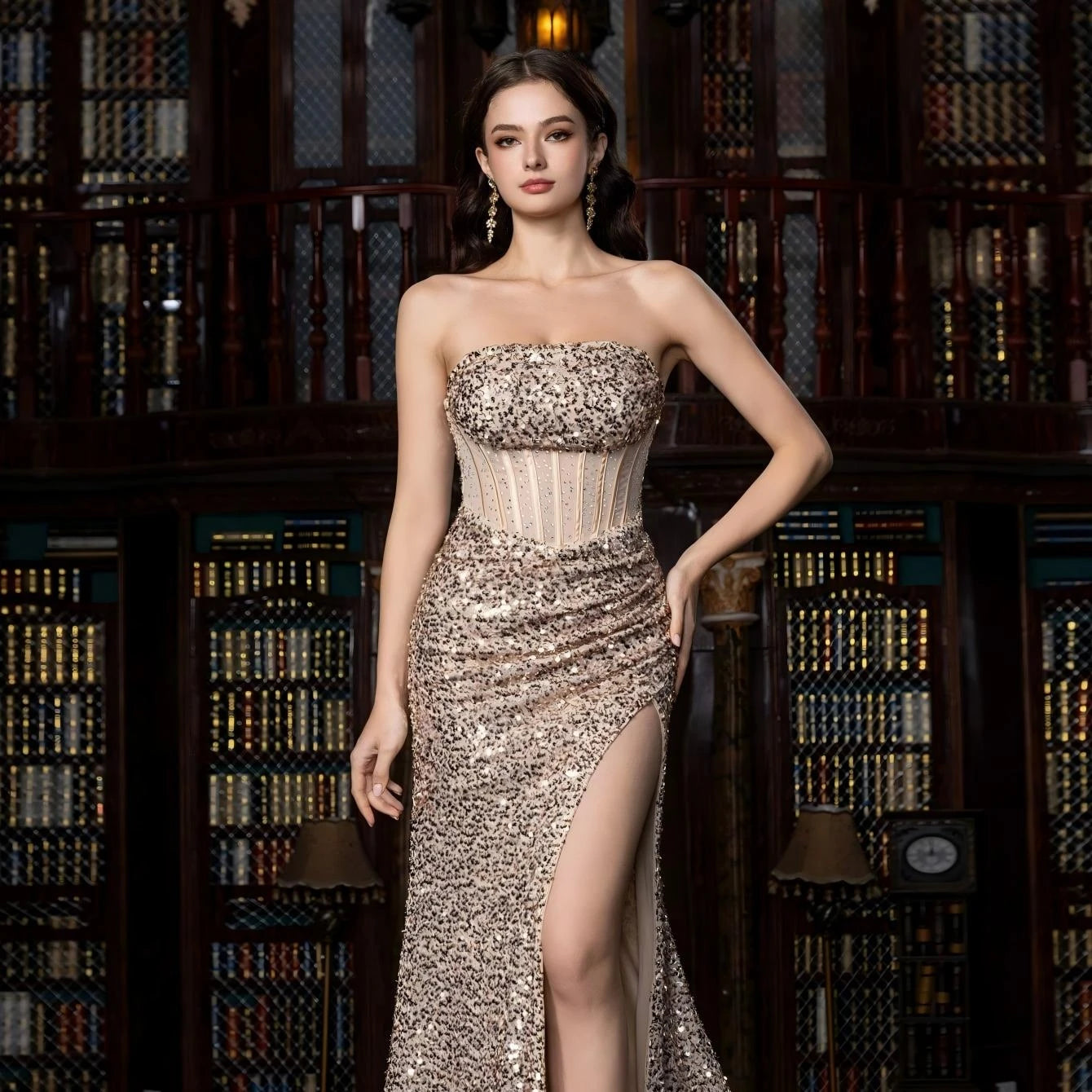 Luxury Champagne Strapless Mermaid Evening Dress With Split LA73228 - SERENE HILL