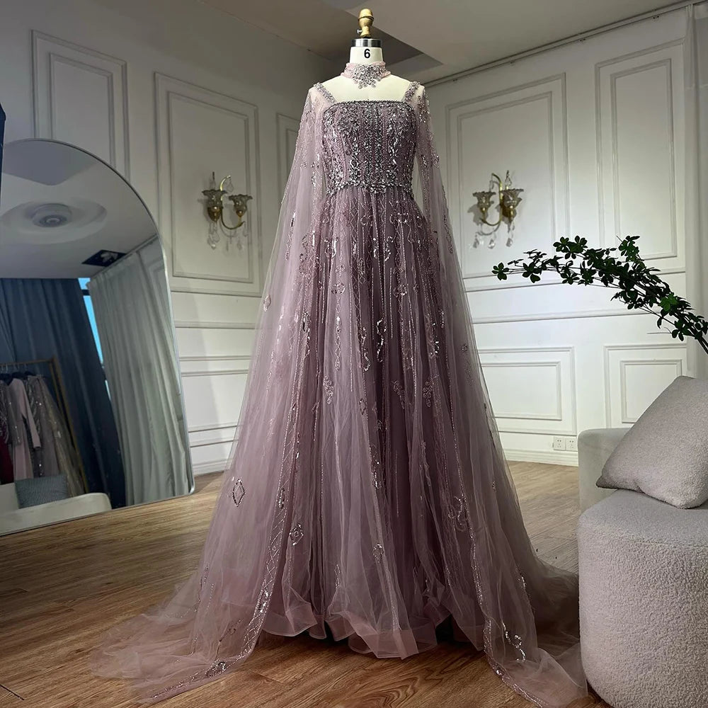 Luxury Designer Nude A-Line Crystal Beaded Arabic Evening Dress LA72764 - SERENE HILL