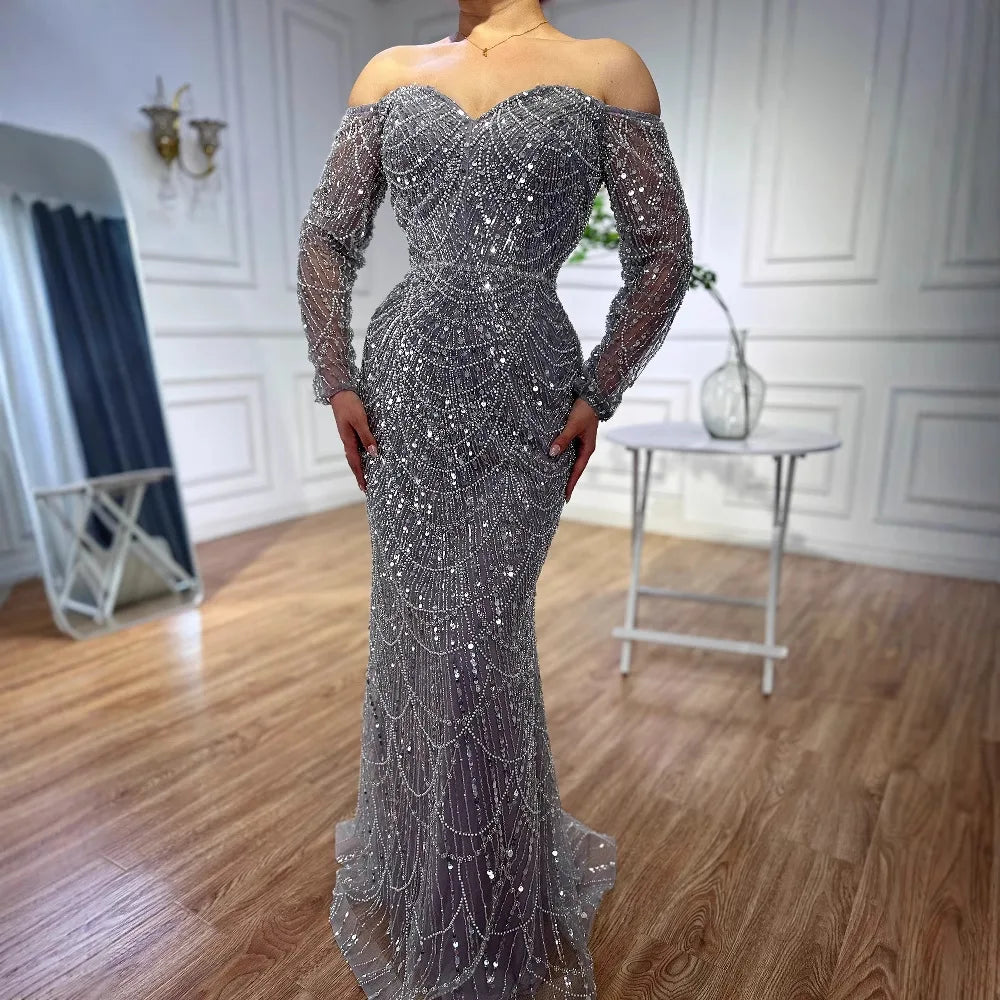 Elegant Off the Shoulder Mermaid Luxury Dubai Evening Dress for Party LA72243 - SERENE HILL