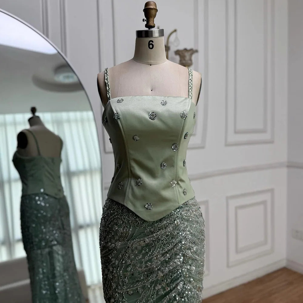 Luxury Sage Green Beaded 1 Pieces Evening Dress LA72977 - SERENE HILL