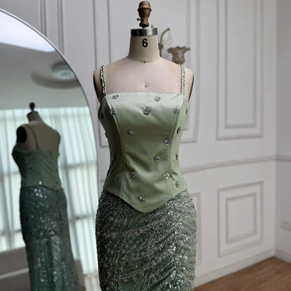 Luxury Sage Green Beaded 1 Pieces Evening Dress LA72977 - SERENE HILL