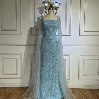 Luxury Arabic Mermaid Evening Dress with Cape Sleeves Plus SizeLA72590A - SERENE HILL