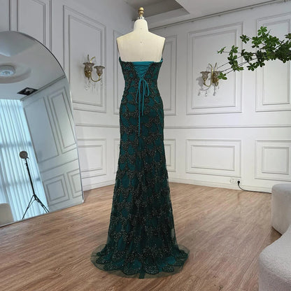 Luxury Arabic Designer Elegant Green Mermaid Evening Dress LA73117 - SERENE HILL