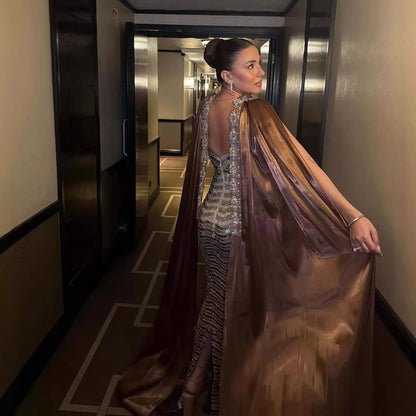 Luxury Caramel Beaded Mermaid Evening Dress LA73447 - SERENE HILL