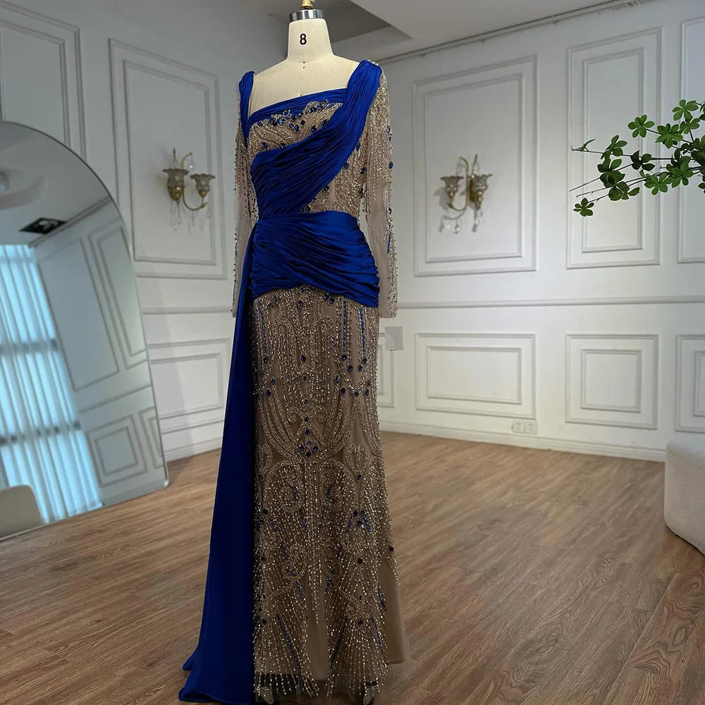 Luxury Royal Blue Velvet Beaded Mermaid Evening Dress LA72988 Royal Blue / 12