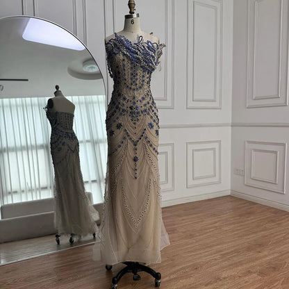 Luxury Blue Crystal Beaded Mermaid Evening Dress LA72760B - SERENE HILL