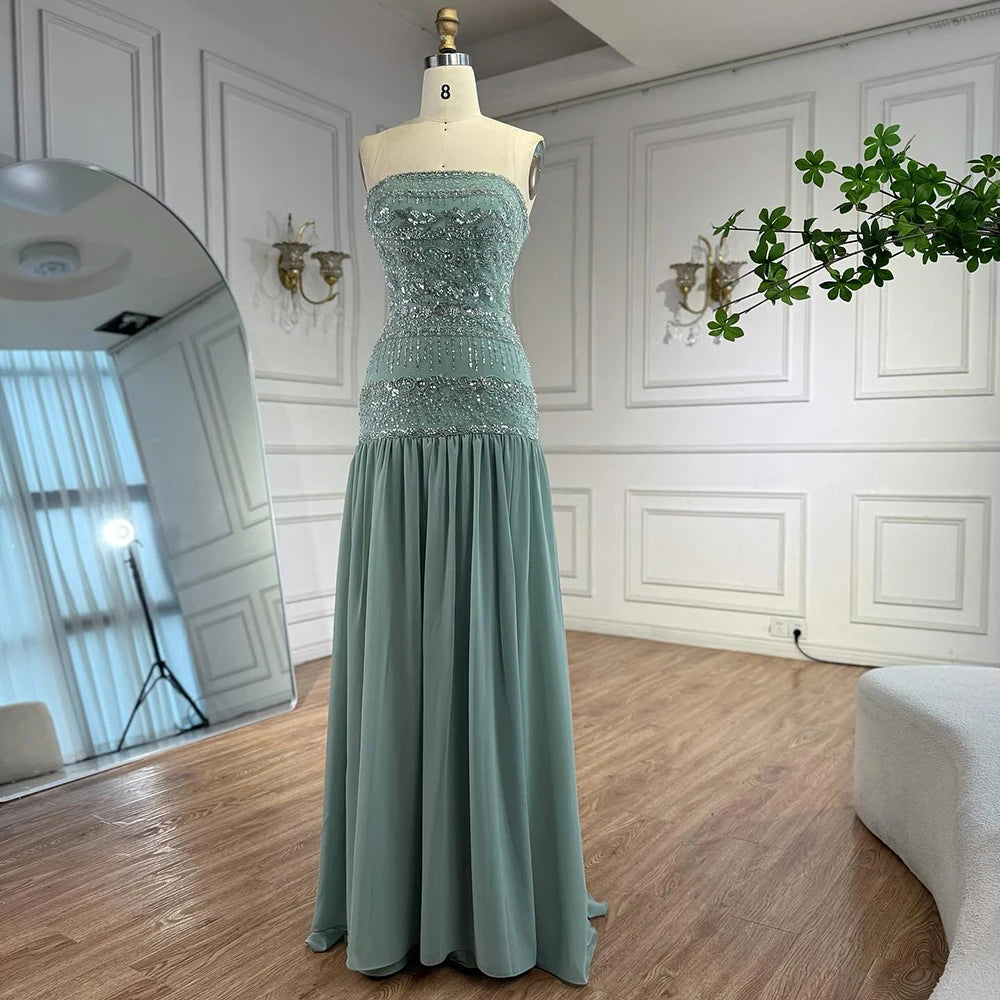 Luxury Sage Green A-Line Evening Dress with Cape LA73044A - SERENE HILL
