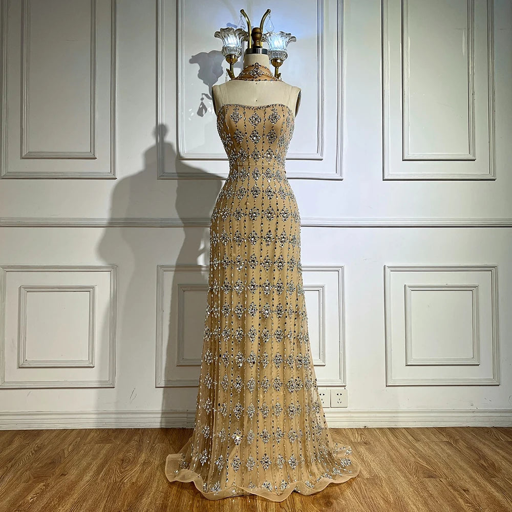Luxury Nude Beaded Mermaid Evening Dress for Occasion Saudi LA72871 - SERENE HILL
