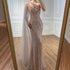 Luxury Caramel Beaded Mermaid Evening Dress with One Shoulder Cape LA73085 - SERENE HILL