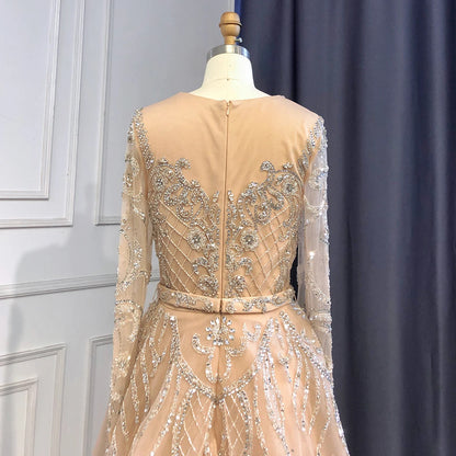 Luxury Nude Beaded Mermaid Evening Dress with Overskirt LA71352 - SERENE HILL