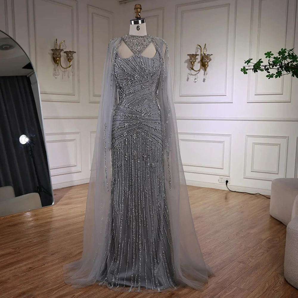 Luxury Caramel Mermaid Evening Dress with Cape Sleeves LA73052 - SERENE HILL