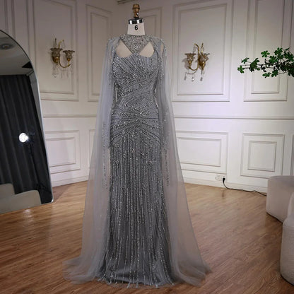Luxury Caramel Mermaid Evening Dress with Cape Sleeves LA73052 - SERENE HILL