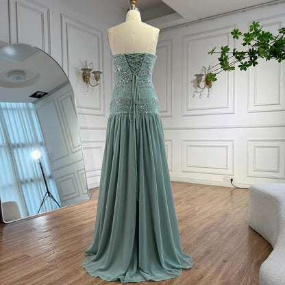 Luxury Sage Green A-Line Evening Dress with Cape LA73044A - SERENE HILL