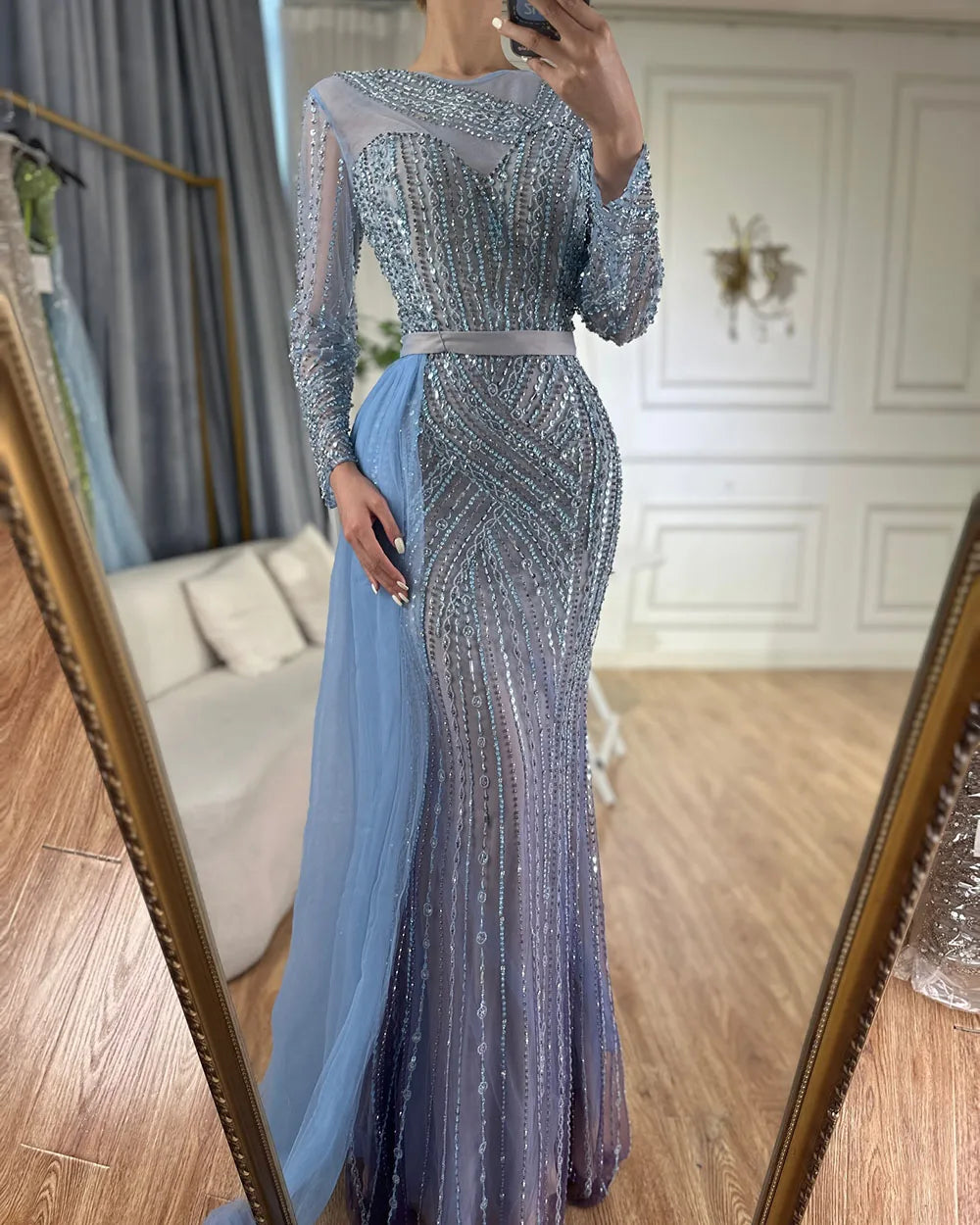 Serene Hill Muslim Gold Mermaid Elegant Beaded Luxury Dubai Evening Dresses Gowns For Women Wedding Party 2025 LA71429 - SERENE HILL
