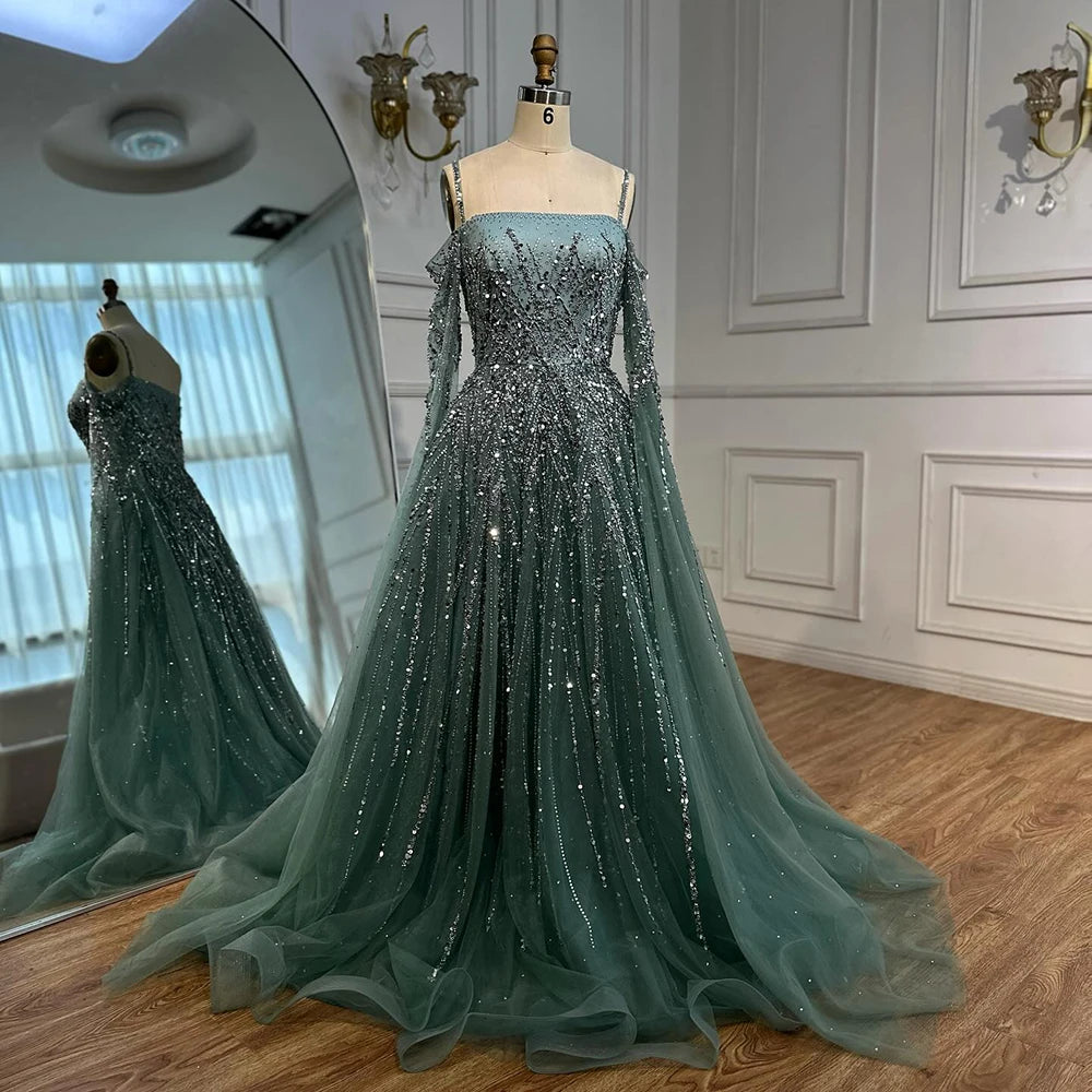 Luxury Caramel Evening Dress with Cape sleeves LA72957 - SERENE HILL