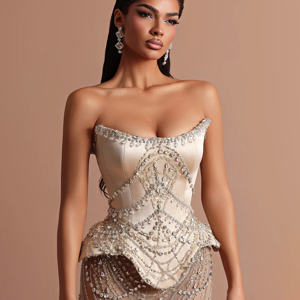 Luxury Nude Beaded Mermaid Evening Dress LA73166 - SERENE HILL