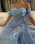 Luxury Dubai Arabic White Beaded Mermaid Elegant With Overskirt Luxury Dubai Evening Dresses Gowns for Women&