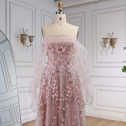 Elegant Pink 3D Flowers Evening Dress with Gloves LA72912 - SERENE HILL
