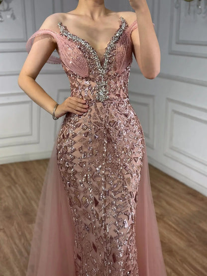 Serene Hill Pink Beaded Off Shoulder Evening Dress LA73413 - SERENE HILL