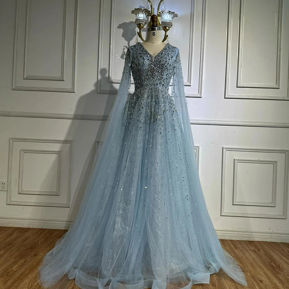 Luxury Blue Evening Dress with Cape 2025 LA72968 - SERENE HILL