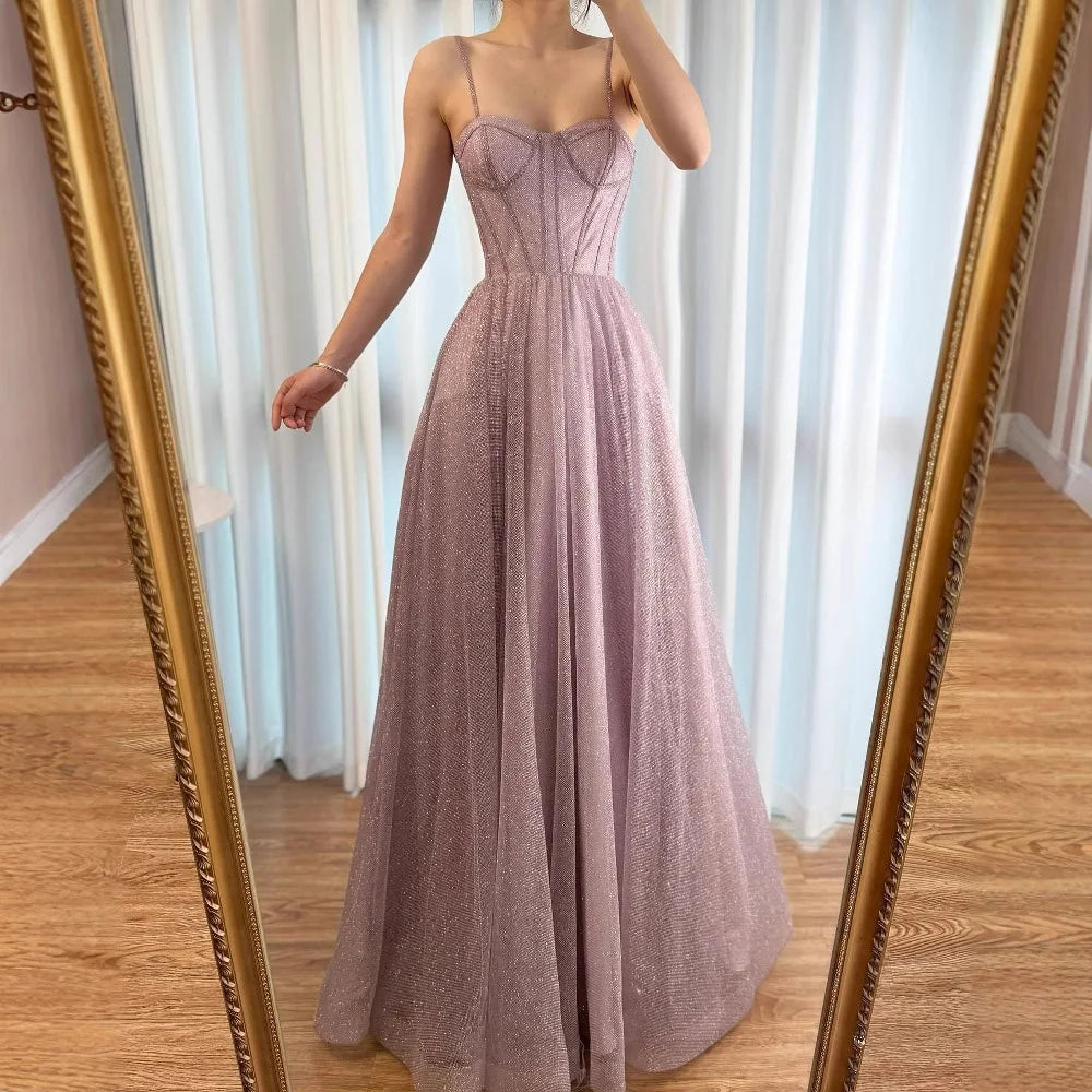 Luxury Pink Glitter A Line Evening Dress with Bodice LA73017 - SERENE HILL