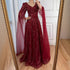 Luxury Wine Red A-Line Luxury Beaded Evening Dress with Cape LA73127 - SERENE HILL