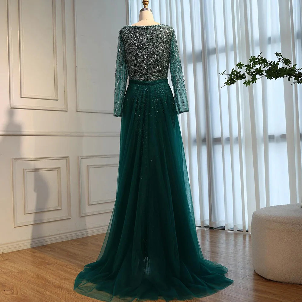 Blue Square Evening Dress With Long Sleeve Plus Size LA72032N - SERENE HILL