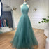Luxury Arabic Blue Sequin Tassel Halter A Line Evening Dress LA72227 - SERENE HILL
