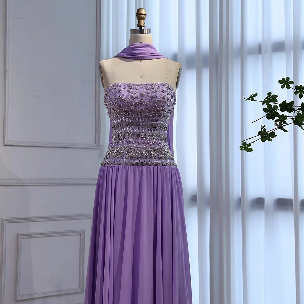 Lilac Beaded A Line Arabic Evening Dress LA73044 - SERENE HILL