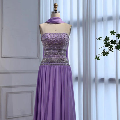Lilac Beaded A Line Arabic Evening Dress LA73044 - SERENE HILL