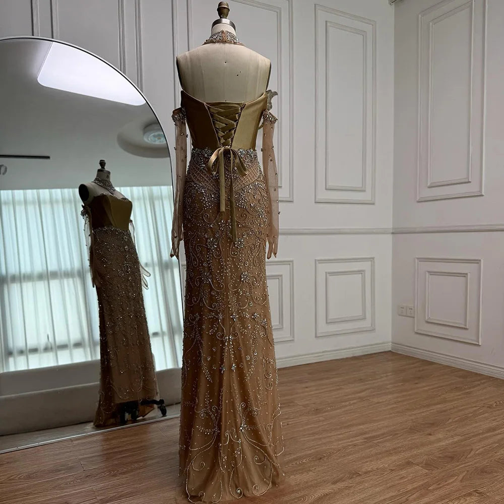 Luxury Beaded Evening Dress Sheer Long Gloves LA72929 - SERENE HILL