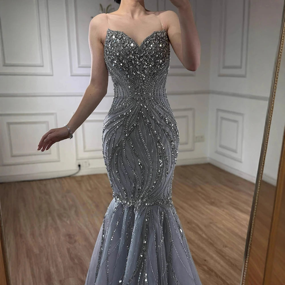 Luxury Pink Beaded Mermaid Evening Dress LA73124 - SERENE HILL
