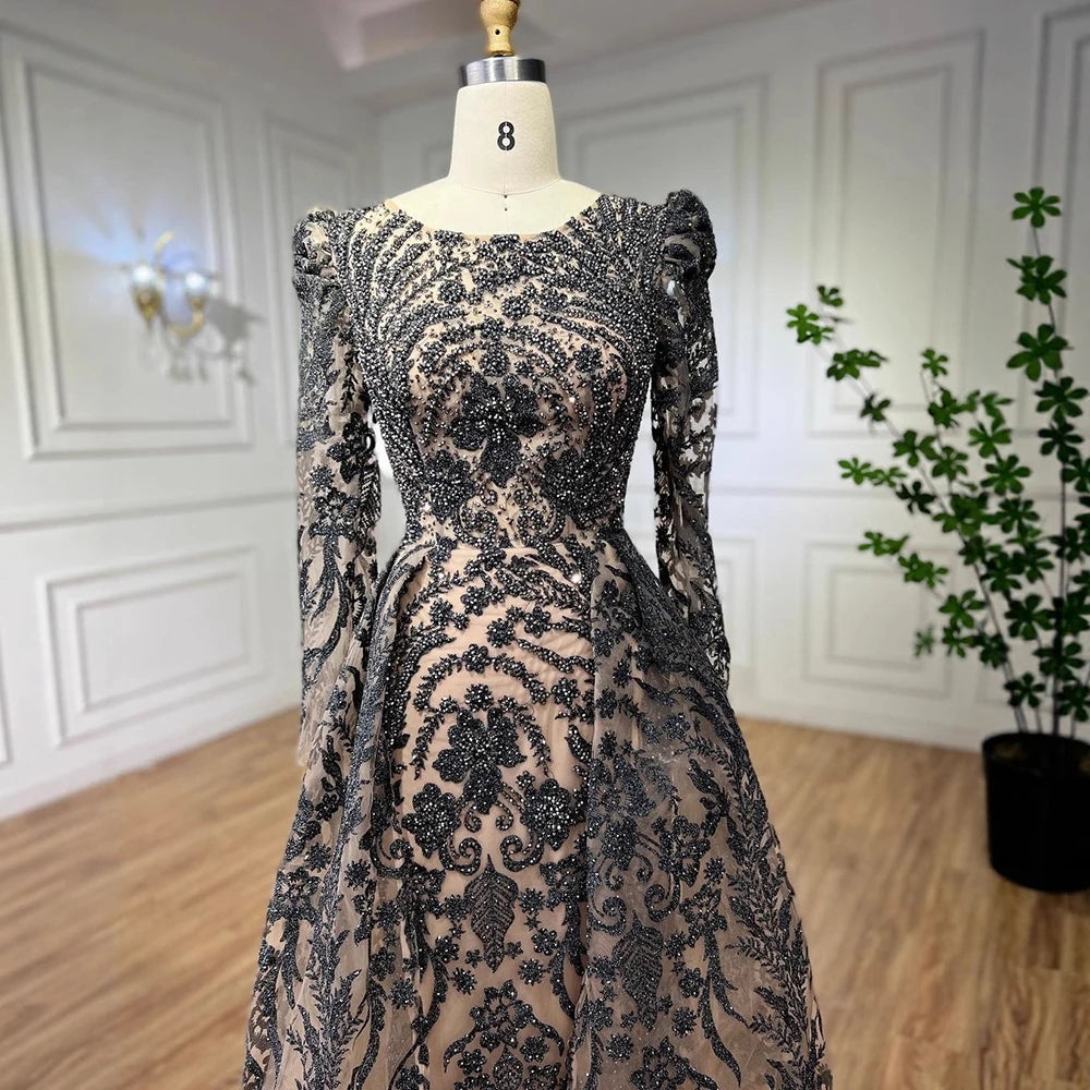 Luxury Green Muslim Arabic Mermaid Evening Dress with Overskirt LA71610A - SERENE HILL