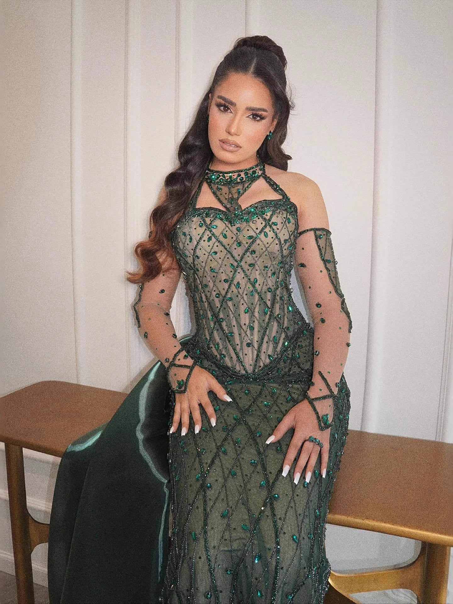 Luxury Green Halter Beaded Dubai Corset Evening Dress LA73322 - SERENE HILL