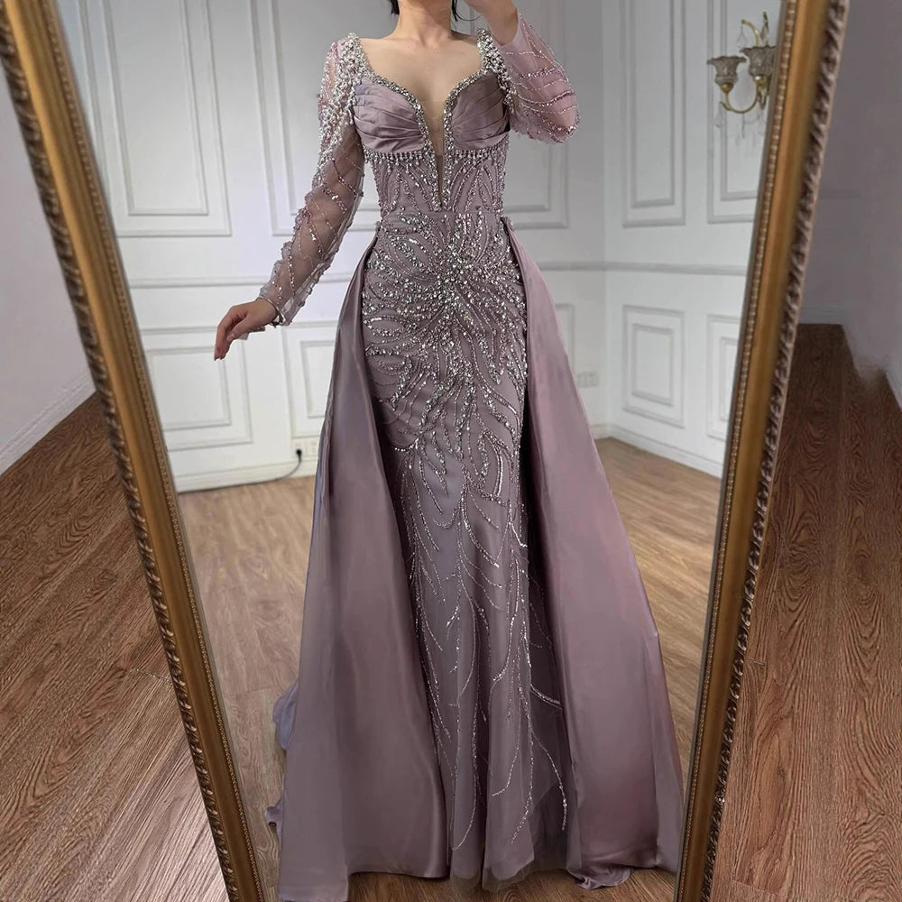 Luxury Muslin Blue hijab Evening Dress With Long Sleeves LA72963 - SERENE HILL