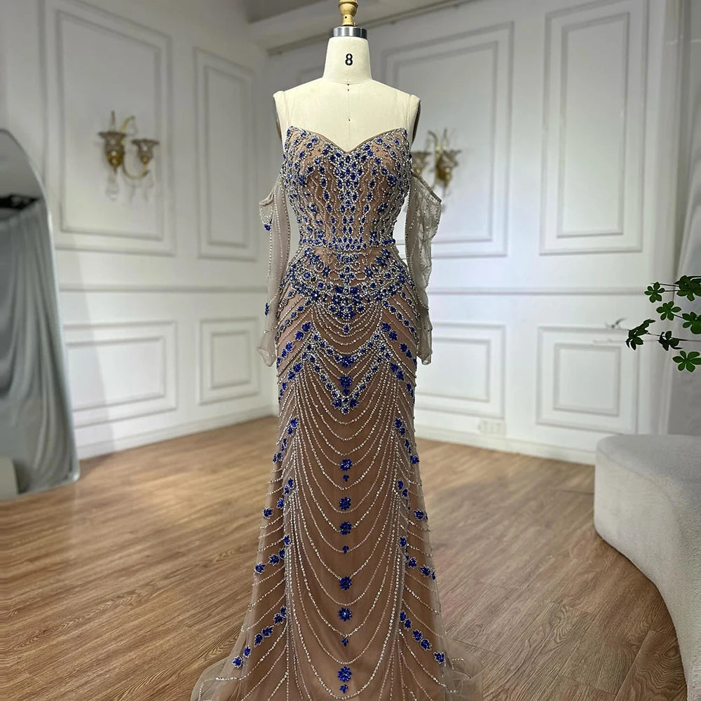 Luxury Blue Beaded Mermaid Evening Dress LA72858 - SERENE HILL