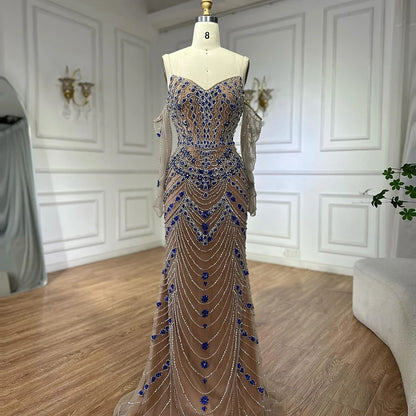 Luxury Blue Beaded Mermaid Evening Dress LA72858 - SERENE HILL