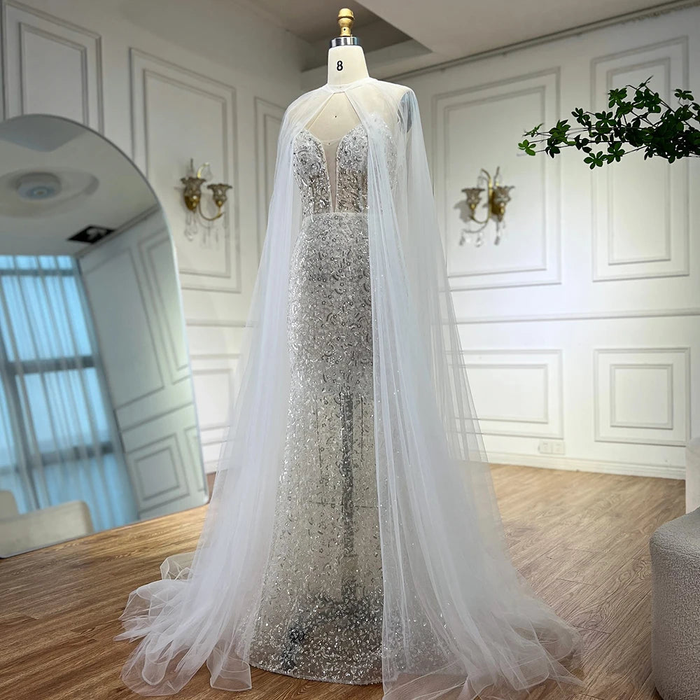 Luxury White Sequin Mermaid Evening Dress with Cape LA72996 Purple / 6 Luxury White Sequin Mermaid Evening Dress with Cape LA72996 Purple / 6