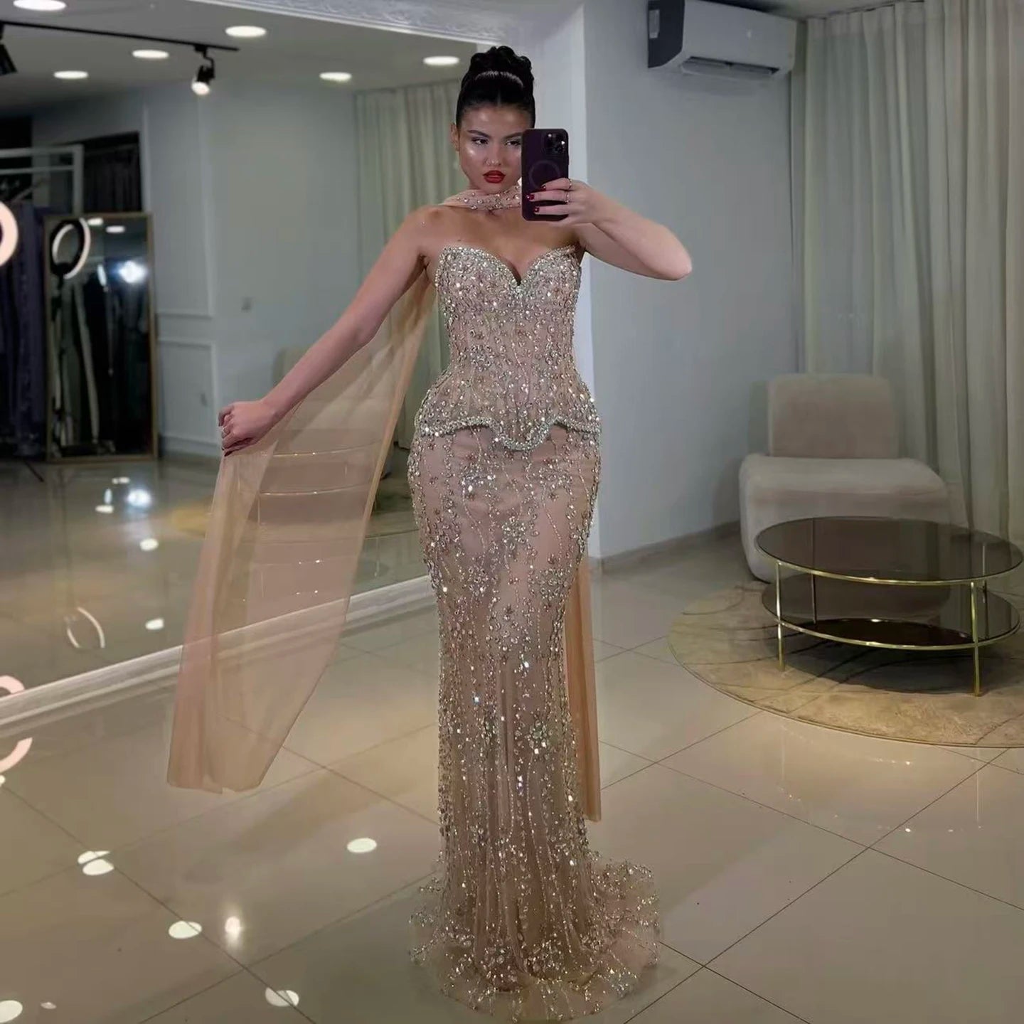 Luxury Nude Beaded Mermaid Evening Dress LA73336 - SERENE HILL