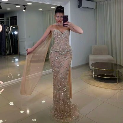 Luxury Nude Beaded Mermaid Evening Dress LA73336 - SERENE HILL