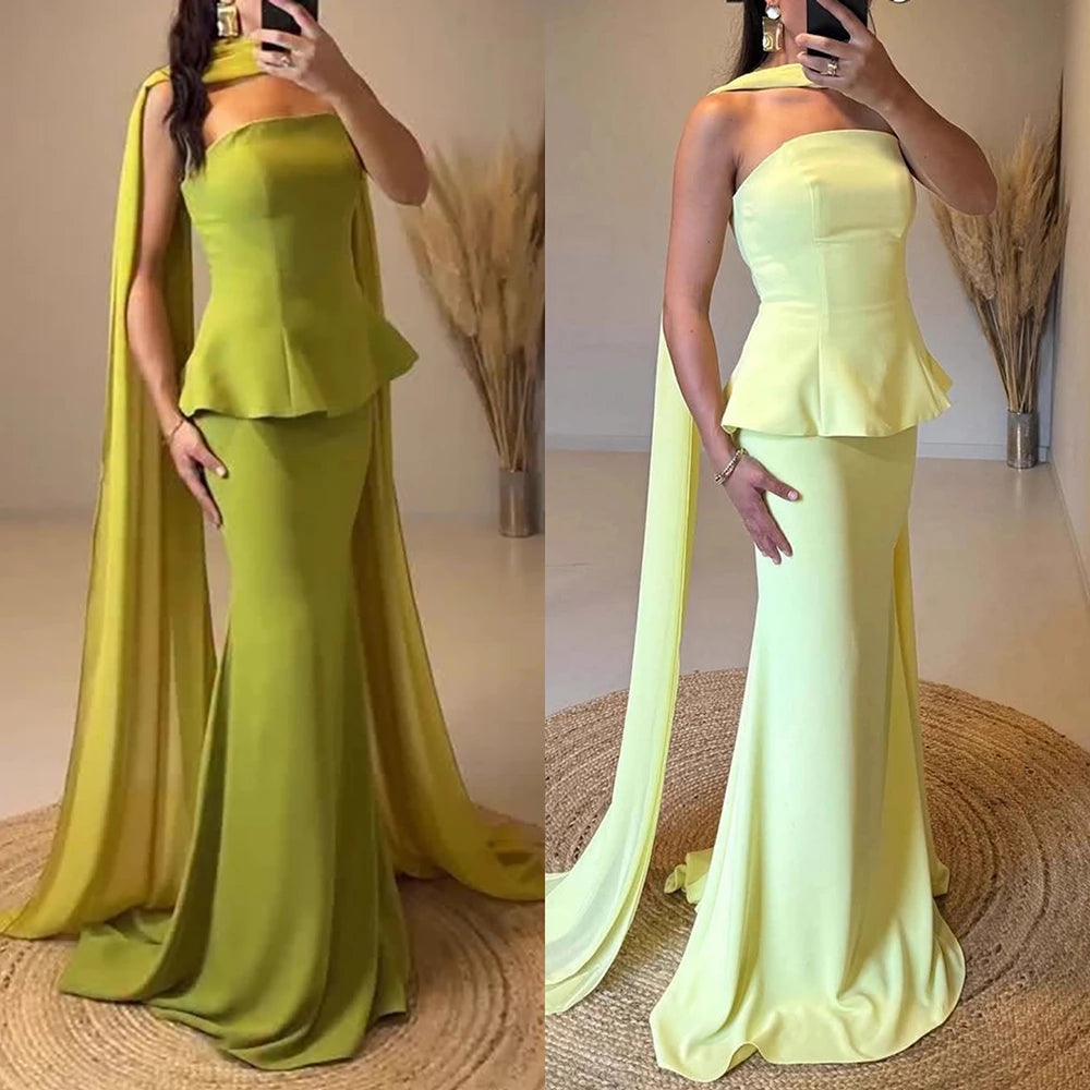 Luxury Olive Green Mermaid Evening Dress with Cape LA73165A - SERENE HILL