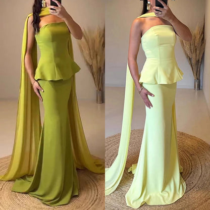 Luxury Olive Green Mermaid Evening Dress with Cape LA73165A - SERENE HILL