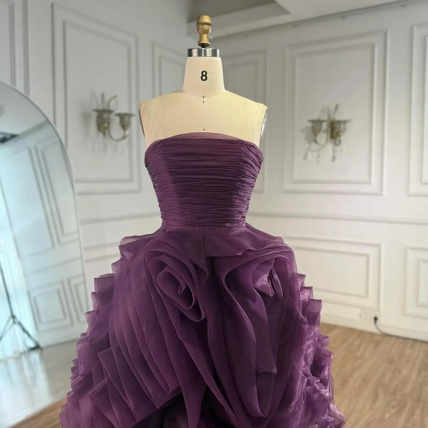 Luxury Purple 3D Rose Flower Strapless Princess Evening Dress LA73176 - SERENE HILL