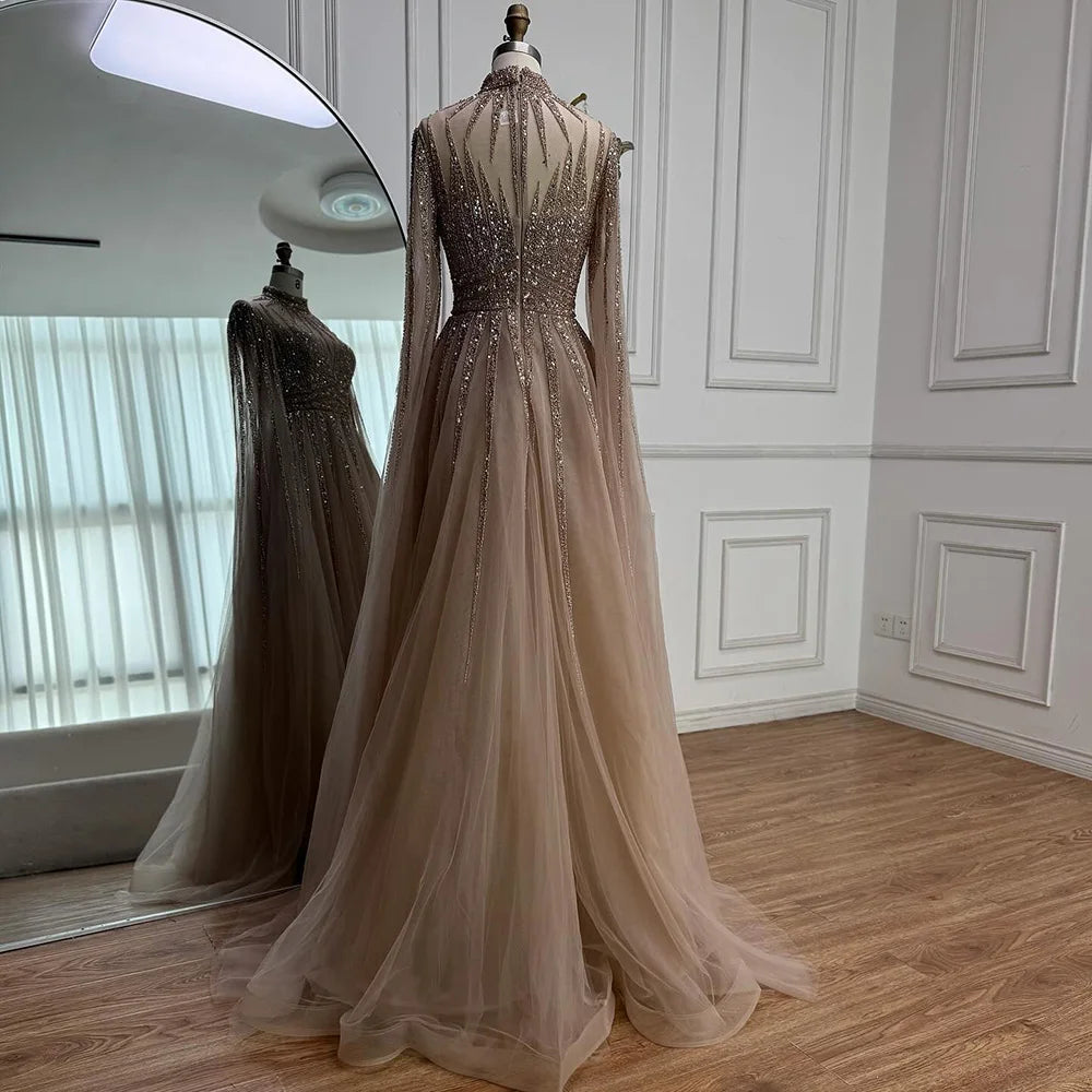 Luxury Arabic Turquoise A-Line Beaded Evening Dress with Cape LA72199 –  SERENE HILL
