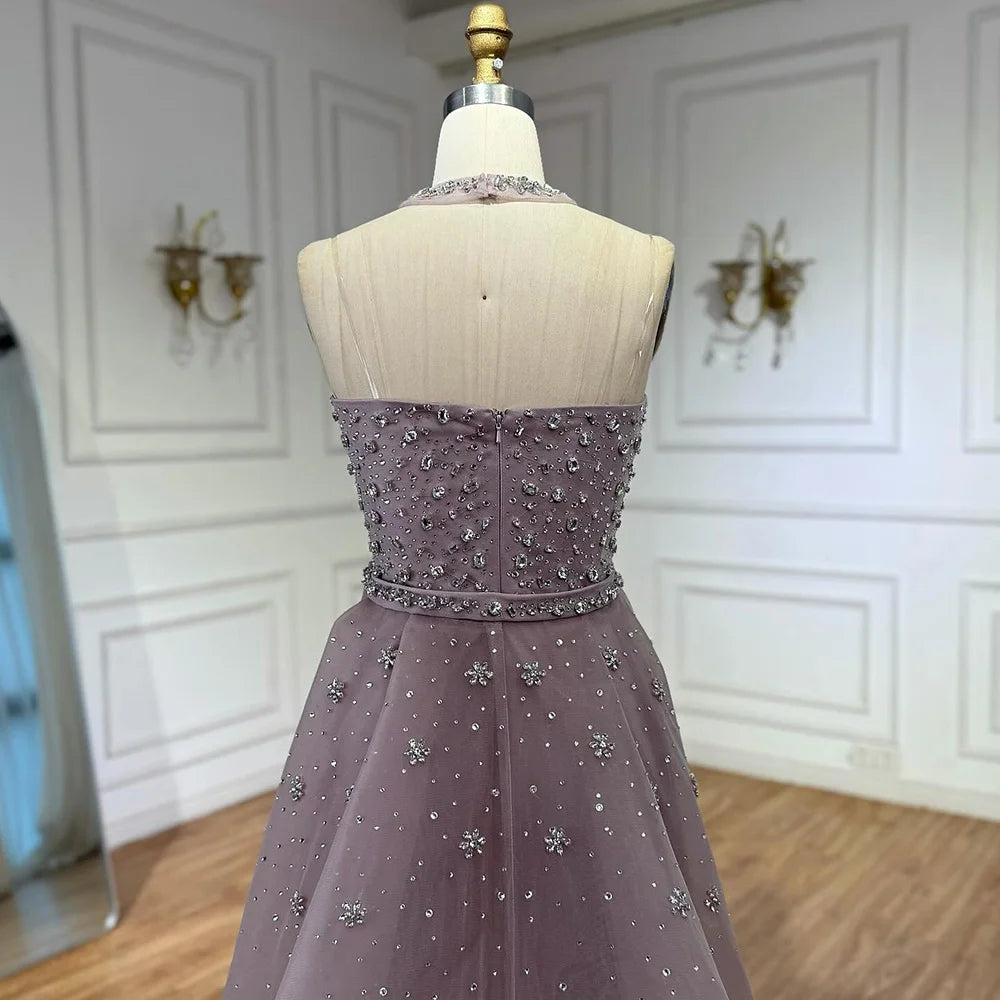 Luxury Arabic Pink Beaded Mermaid Evening Dress with Overskirt LA73084 - SERENE HILL