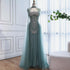 Luxury Turquoise Crystal Beaded Evening Dress with Cape LA73202 - SERENE HILL