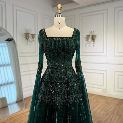 Luxury Green A-LineBeaded Evening Dress with Cape Sleeves LA73089 - SERENE HILL