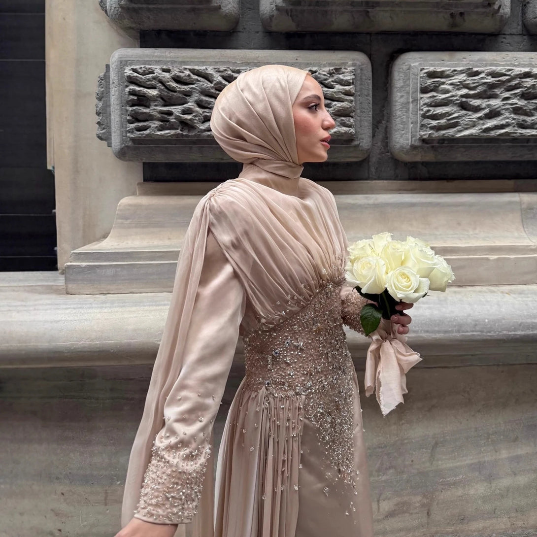 Luxury Caramel Crystal Beaded Mermaid Muslim Evening Dress LA73427 Caramel / 10