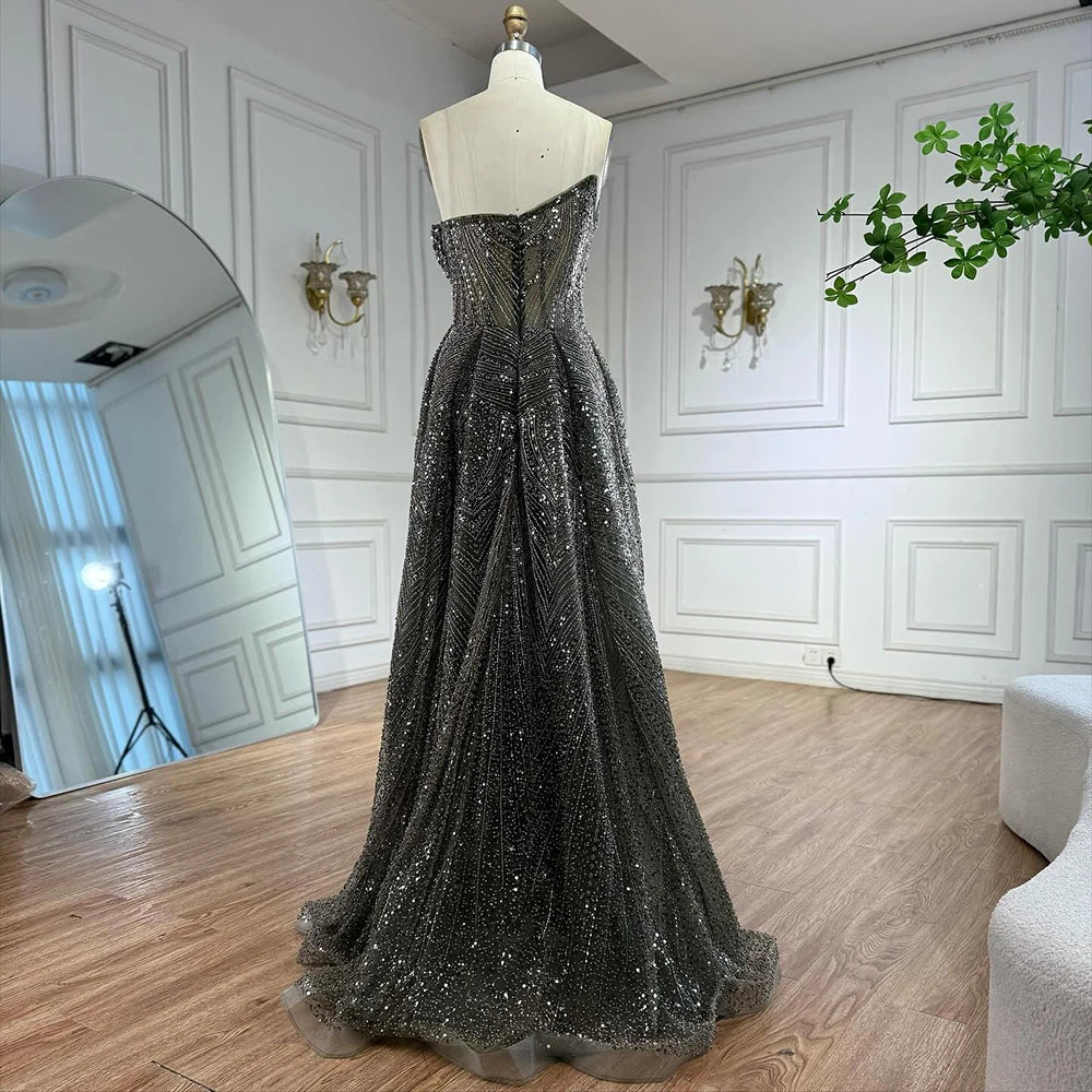 Luxury Olive Green Beaded Mermaid Evening Dress with Overskirt LA73164 Olive Green / 14